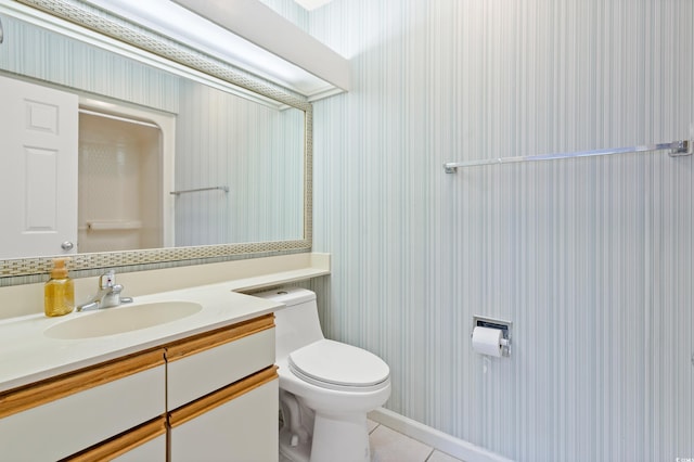 435 Ocean Creek Dr Unit 2722, Myrtle Beach, SC 29572 - bathroom with wallpapered walls, vanity, tile patterned floors, and toilet