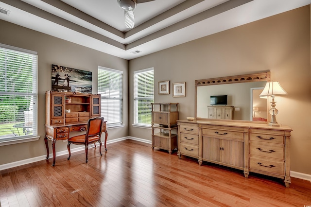 24 Willowbend Dr, Murrells Inlet, SC 29576 - home office with baseboards, light wood-type flooring, healthy amount of natural light, and ceiling fan
