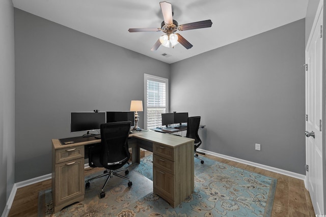 281 Lumbee Cir, Pawleys Island, SC 29585 - office space featuring a ceiling fan, wood finished floors, and baseboards
