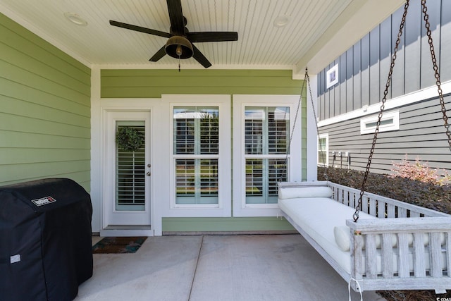 281 Lumbee Cir, Pawleys Island, SC 29585 - view of patio featuring a ceiling fan, french doors, and a grill