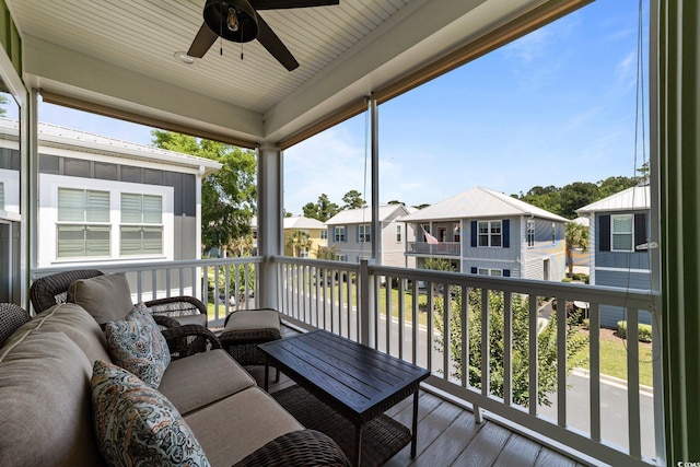 281 Lumbee Cir, Pawleys Island, SC 29585 - wooden deck with a residential view, a ceiling fan, and an outdoor living space