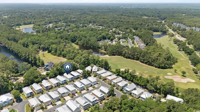281 Lumbee Cir, Pawleys Island, SC 29585 - aerial view of property and surrounding area with a nearby body of water, a local golf course, and a forest
