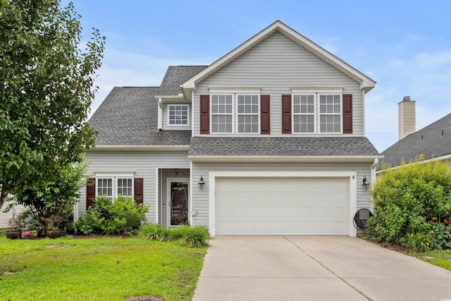 373 Skyland Pines Dr, Myrtle Beach, SC 29588 - view of front of property featuring an attached garage, driveway, a front lawn, and roof with shingles