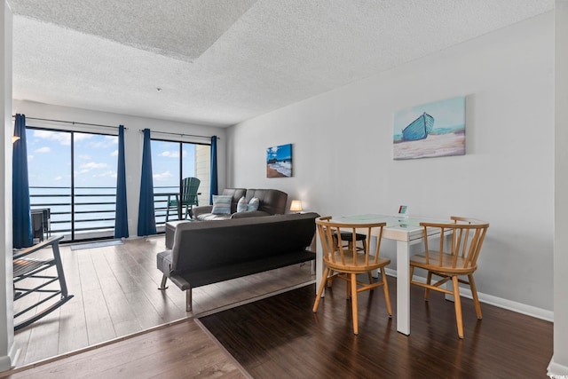 920 N Waccamaw Dr Unit 1302, Garden City Beach, SC 29576 - living room with a textured ceiling, wood finished floors, and baseboards