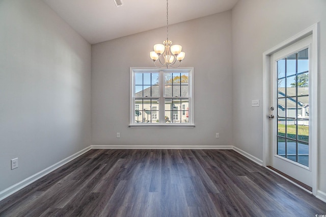 427 Lifestyle Ct, Surfside Beach, SC 29575 - unfurnished room featuring a chandelier, healthy amount of natural light, dark wood-type flooring, baseboards, and high vaulted ceiling