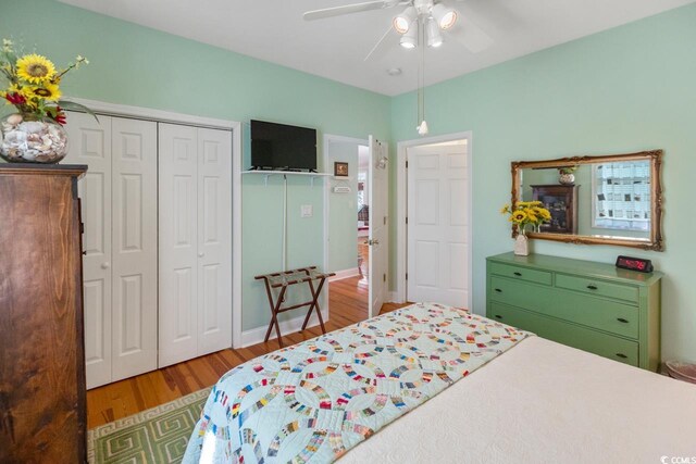 3926 Flagg St, Murrells Inlet, SC 29576 - bedroom featuring wood finished floors, a closet, and a ceiling fan