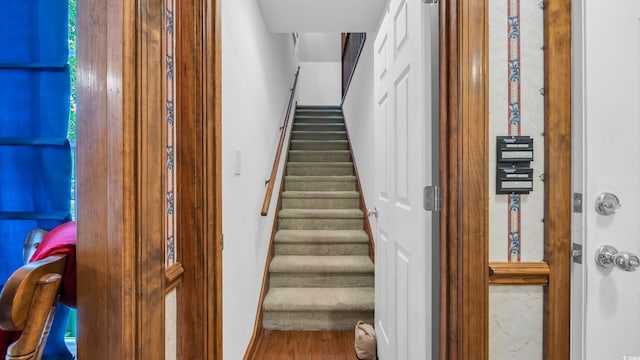 412 Carolina Dr, Loris, SC 29569 - staircase with baseboards and wood finished floors