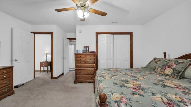 412 Carolina Dr, Loris, SC 29569 - bedroom featuring light colored carpet, a closet, and ceiling fan