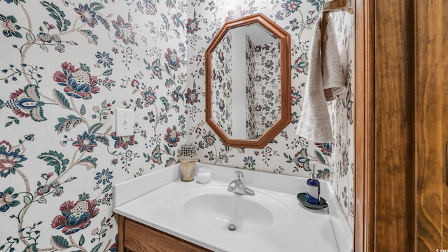 412 Carolina Dr, Loris, SC 29569 - bathroom with wallpapered walls and vanity