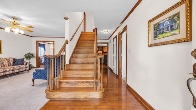 412 Carolina Dr, Loris, SC 29569 - stairway featuring crown molding and ceiling fan