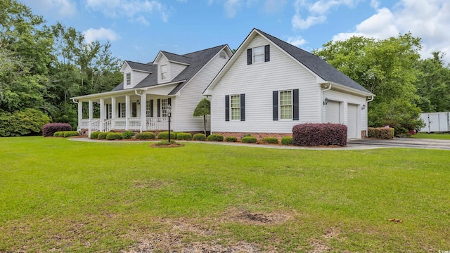 412 Carolina Dr, Loris, SC 29569 - cape cod-style house featuring covered porch, driveway, a front yard, and an attached garage