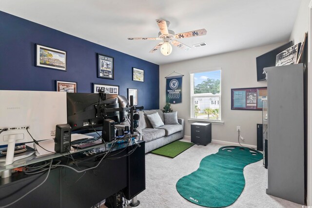 4927 Sandlewood Dr, Myrtle Beach, SC 29579 - office area featuring a ceiling fan, carpet, and baseboards