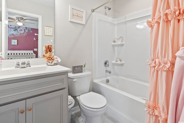 4927 Sandlewood Dr, Myrtle Beach, SC 29579 - full bathroom featuring shower / bath combo, toilet, vanity, and a ceiling fan