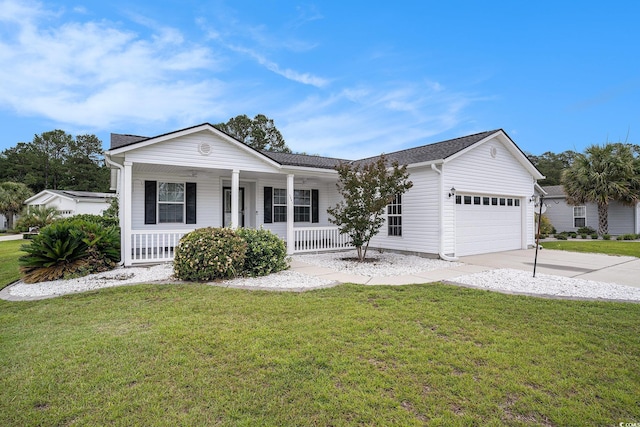 1001 Greencrest Ct, Conway, SC 29526 - ranch-style house with an attached garage, covered porch, driveway, and a front yard
