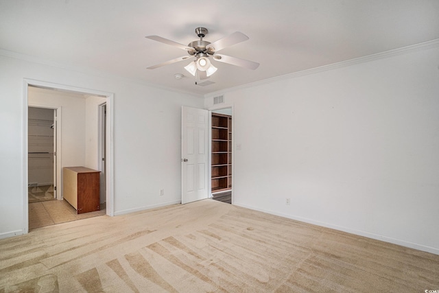 1001 Greencrest Ct, Conway, SC 29526 - empty room featuring light colored carpet, ceiling fan, crown molding, and baseboards