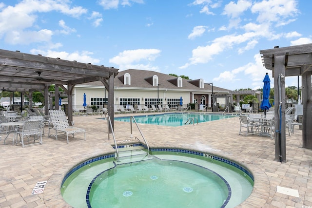 1001 Greencrest Ct, Conway, SC 29526 - community pool with a pergola, a hot tub, a patio, and ceiling fan