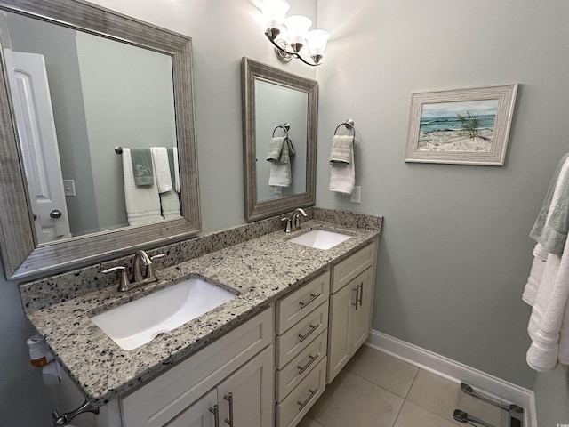 1029 Ray Costin Way Unit 909, Murrells Inlet, SC 29576 - full bathroom with double vanity, baseboards, tile patterned flooring, and a chandelier