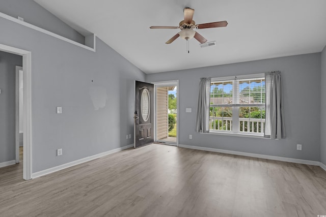 1220 Dunraven Ct, Conway, SC 29527 - entrance foyer featuring lofted ceiling, wood finished floors, ceiling fan, and baseboards