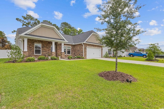131 Crabapple Dr, Longs, SC 29568 - craftsman house featuring concrete driveway, an attached garage, board and batten siding, and stone siding