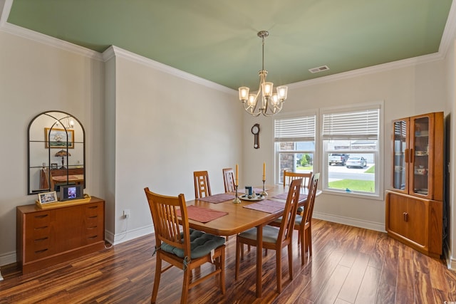 131 Crabapple Dr, Longs, SC 29568 - dining space with a chandelier, dark wood-style flooring, baseboards, and crown molding