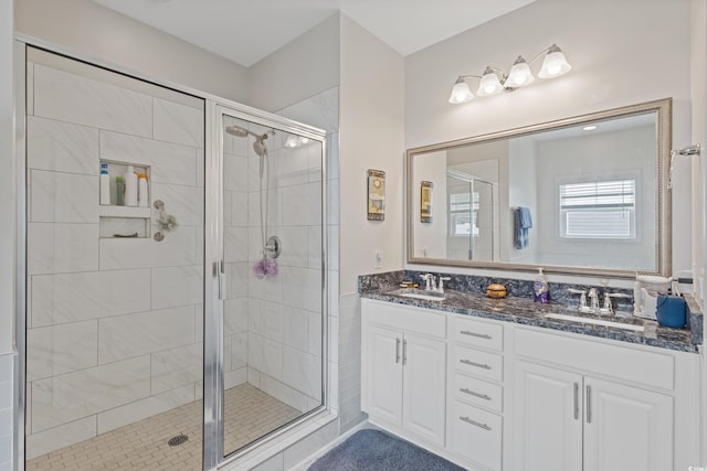 131 Crabapple Dr, Longs, SC 29568 - bathroom featuring double vanity and a stall shower