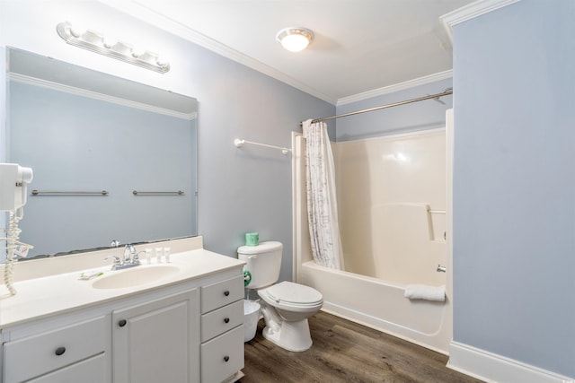 400 Hillside Dr S, North Myrtle Beach, SC 29582 - full bath with vanity, toilet, wood finished floors, shower / bath combo with shower curtain, and crown molding