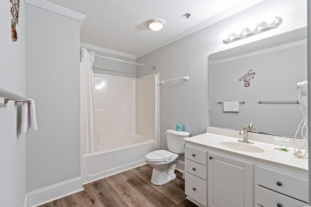 400 Hillside Dr S, North Myrtle Beach, SC 29582 - bathroom featuring vanity, wood finished floors, shower / bath combo, toilet, and crown molding