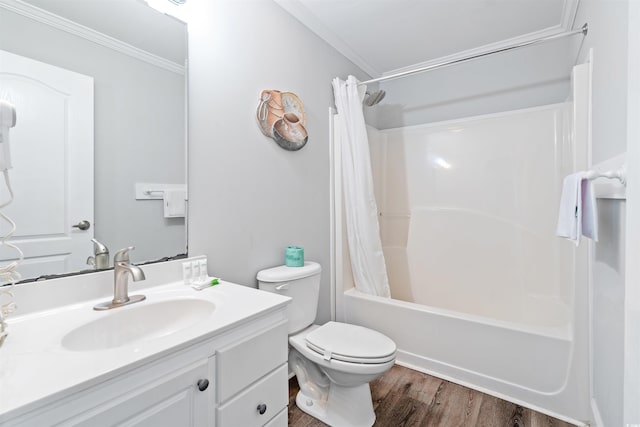 400 Hillside Dr S, North Myrtle Beach, SC 29582 - full bathroom with vanity, crown molding, wood finished floors, toilet, and shower / tub combo