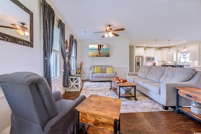 548 Fox Chase Dr, Conway, SC 29527 - living area with a ceiling fan, healthy amount of natural light, wood finished floors, and recessed lighting