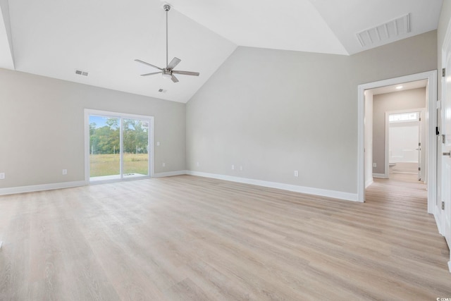 1900 Blue Bird Rd, Loris, SC 29569 - unfurnished room with a ceiling fan, light wood finished floors, and high vaulted ceiling