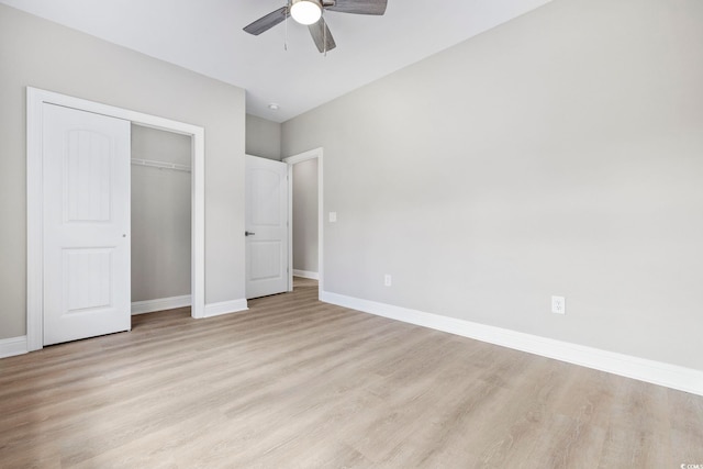 1900 Blue Bird Rd, Loris, SC 29569 - unfurnished bedroom featuring light wood finished floors, a ceiling fan, and a closet