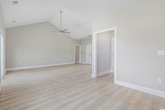 1900 Blue Bird Rd, Loris, SC 29569 - spare room featuring ceiling fan, high vaulted ceiling, and light wood finished floors