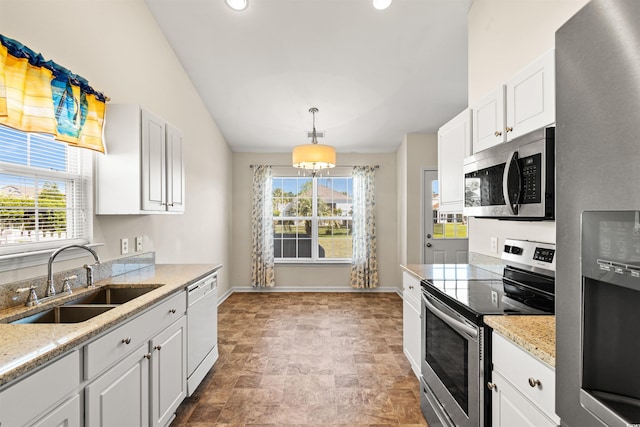 2336 Windmill Way, Myrtle Beach, SC 29579 - kitchen with stainless steel appliances, a sink, healthy amount of natural light, white cabinets, and recessed lighting
