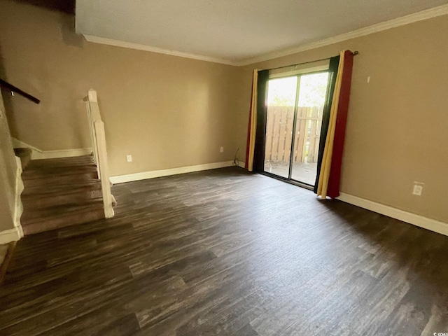 600 65th Ave N Unit 8, Myrtle Beach, SC 29572 - empty room with ornamental molding, dark wood finished floors, baseboards, and stairway
