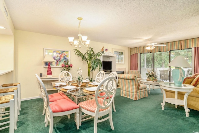 213 Westleton Dr Unit 16B, Myrtle Beach, SC 29572 - dining room with carpet floors, a chandelier, a textured ceiling, and ceiling fan