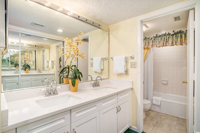 213 Westleton Dr Unit 16B, Myrtle Beach, SC 29572 - full bath featuring a textured ceiling, double vanity, shower / bath combination with curtain, and tile patterned floors