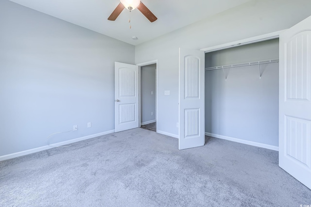 617 Chiswick Dr, Conway, SC 29526 - unfurnished bedroom featuring carpet flooring, baseboards, a closet, and a ceiling fan