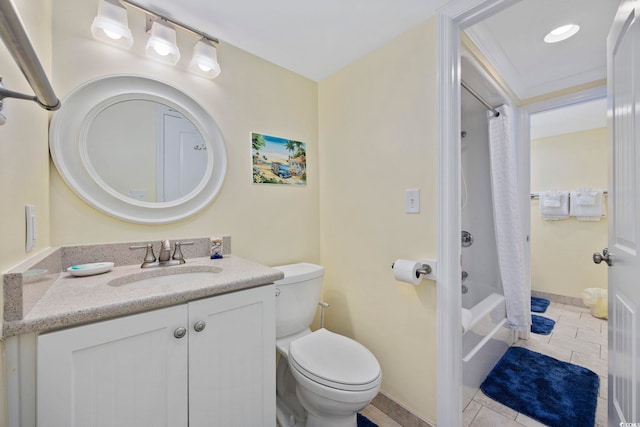601 Retreat Beach Cir Unit 213, Pawleys Island, SC 29585 - bathroom featuring toilet, vanity, shower / tub combo with curtain, tile patterned floors, and baseboards