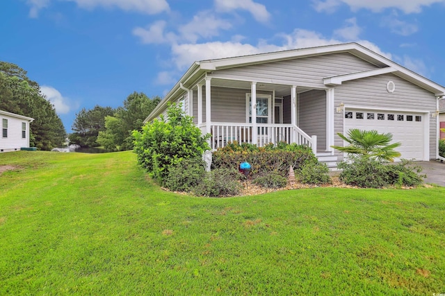 263 Walden Lake Rd, Conway, SC 29526 - ranch-style house with a garage, covered porch, a front lawn, and driveway