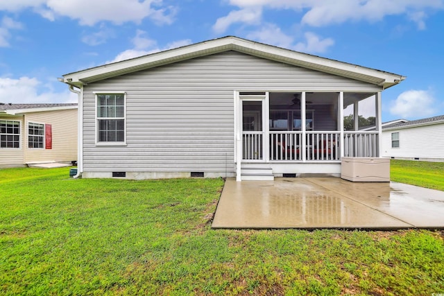 263 Walden Lake Rd, Conway, SC 29526 - back of property with crawl space, a patio, a yard, and a sunroom