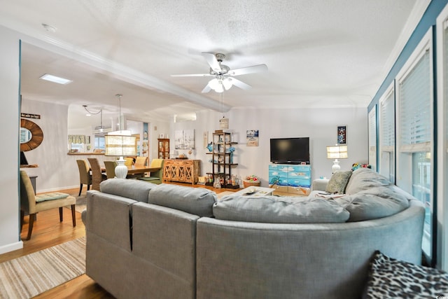 356 Lakeside Crossing Dr, Conway, SC 29526 - living room with wood finished floors, ceiling fan, baseboards, healthy amount of natural light, and crown molding