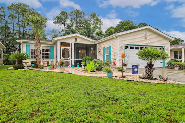 356 Lakeside Crossing Dr, Conway, SC 29526 - single story home featuring a garage, a sunroom, a front lawn, and concrete driveway
