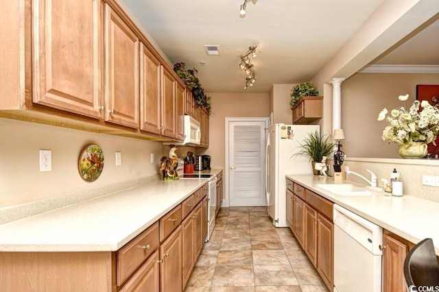 2180 Waterview Dr Unit 635, North Myrtle Beach, SC 29582 - kitchen with white appliances, light countertops, and brown cabinets