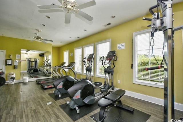 2180 Waterview Dr Unit 635, North Myrtle Beach, SC 29582 - workout area featuring ceiling fan, wood finished floors, and recessed lighting