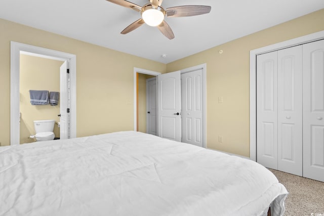 788 Gabreski Ln Unit B4, Myrtle Beach, SC 29577 - bedroom featuring multiple closets, connected bathroom, and a ceiling fan