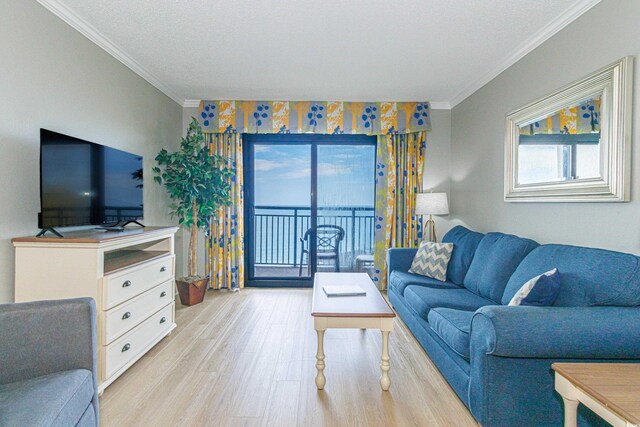 7100 N Ocean Blvd Unit 1421, Myrtle Beach, SC 29572 - living area with light wood-type flooring and ornamental molding