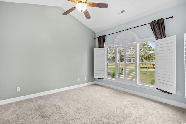 4767 Wild Iris Dr Unit 203, Myrtle Beach, SC 29579 - spare room featuring a ceiling fan, carpet, lofted ceiling, and baseboards