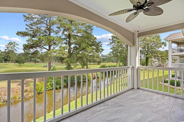 4767 Wild Iris Dr Unit 203, Myrtle Beach, SC 29579 - balcony with a ceiling fan, a water view, and view of golf course