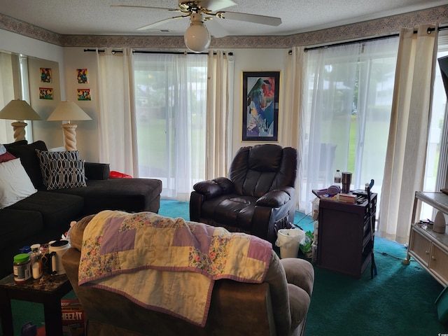 330 S Middleton Dr Unit 603, Calabash, NC 28467 - carpeted living room with a ceiling fan, plenty of natural light, and a textured ceiling
