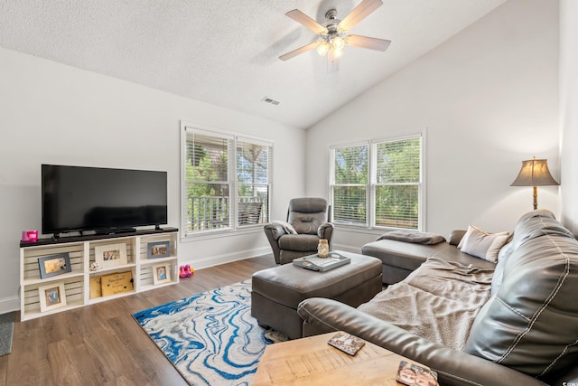 1936 Lees Landing Cir, Conway, SC 29526 - living area featuring a ceiling fan, wood finished floors, and high vaulted ceiling